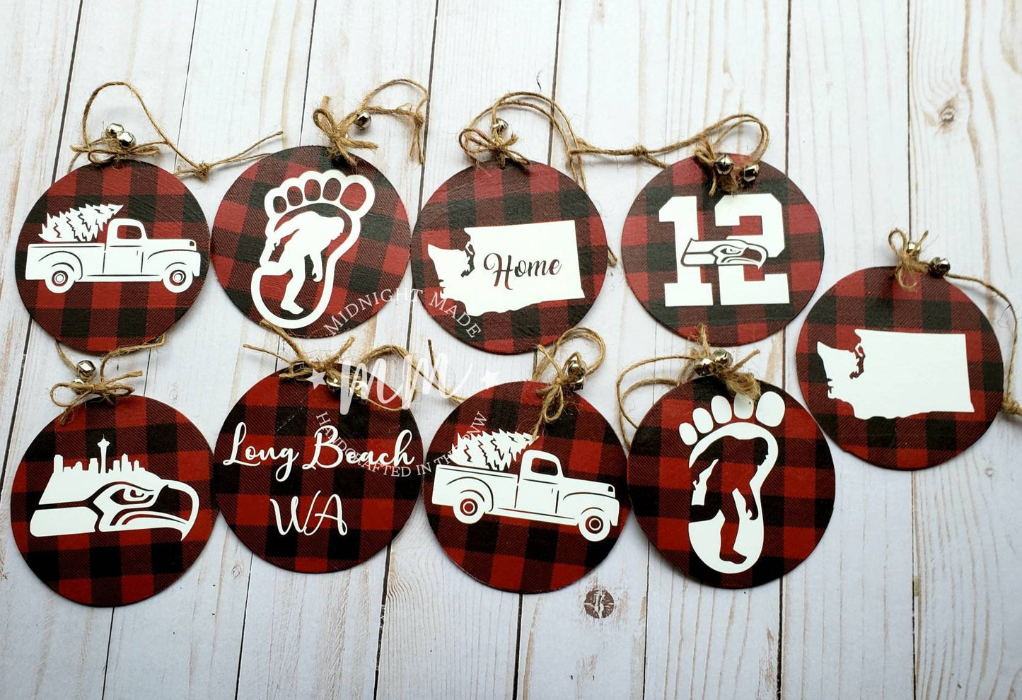 Personalized custom Family, Paw Print, Dog, Cat, Pet family ornament buffalo plaid Wood Christmas tree ornament Midnight Made