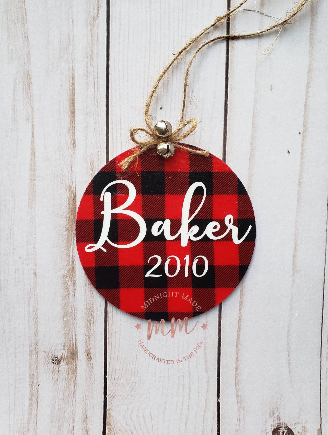 Personalized custom Family, Paw Print, Dog, Cat, Pet family ornament buffalo plaid Wood Christmas tree ornament Midnight Made