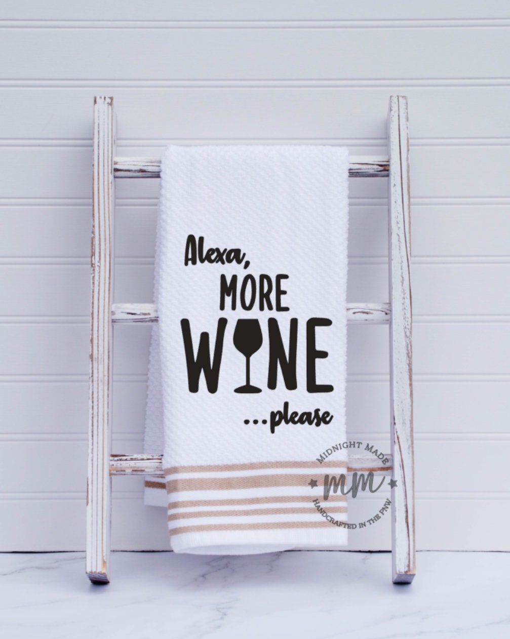 Alexa more wine,  Alexa towel, kitchen towel, funny towel, novelty towel Midnight Made