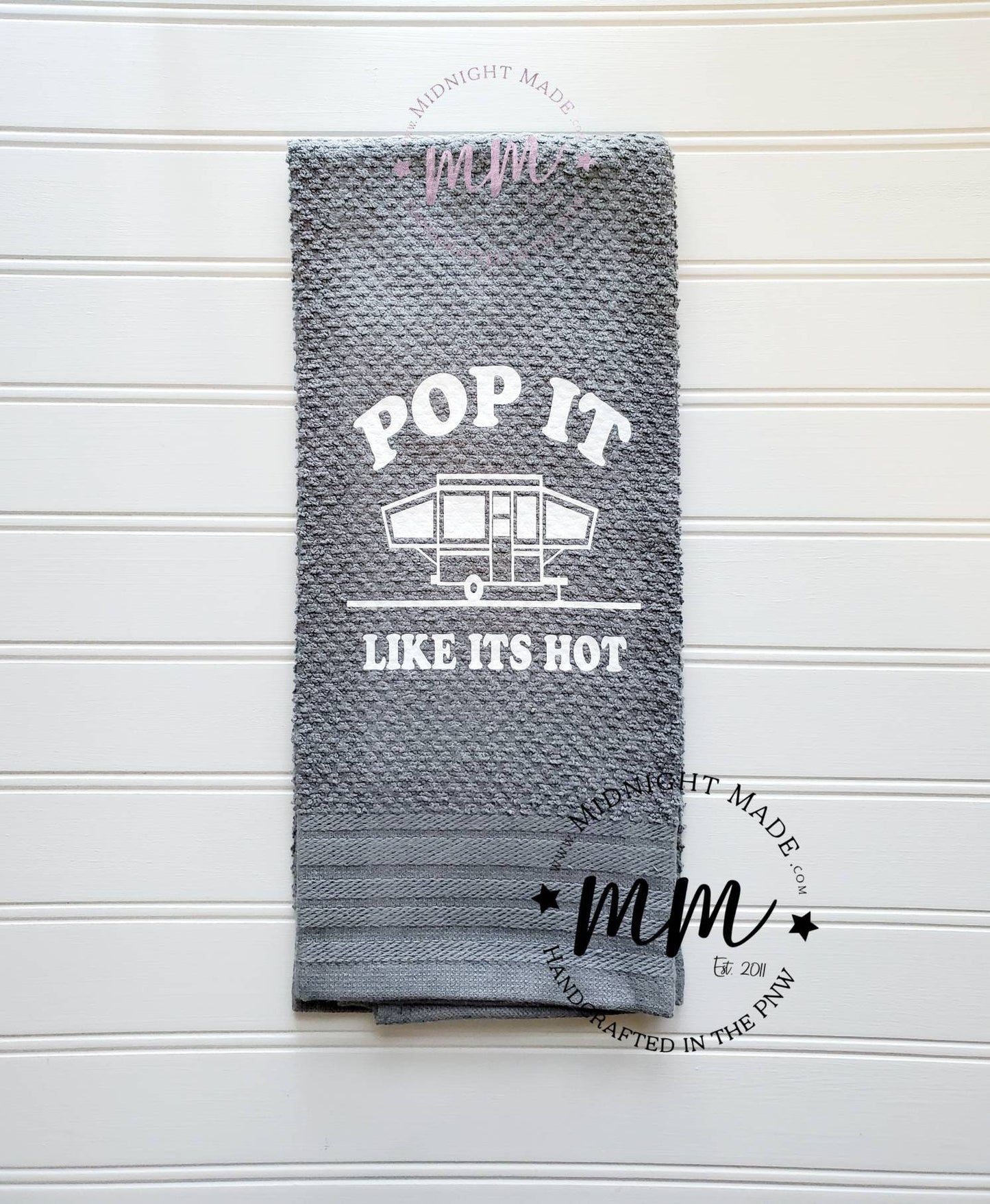 Back that thing up pop up trailer camper Camping towel, camper decor, funny towel decor Midnight Made