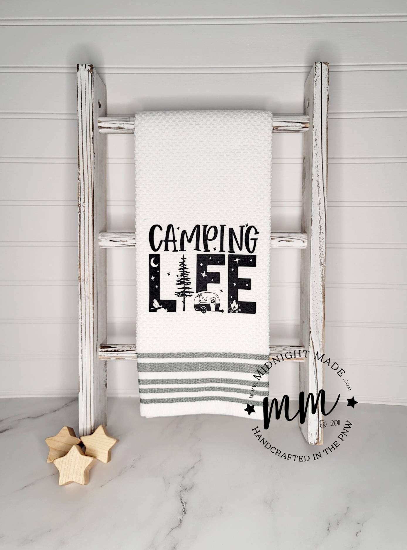 Camping Life Camping towel, camper decor, bitches with hitches funny towel decor Midnight Made