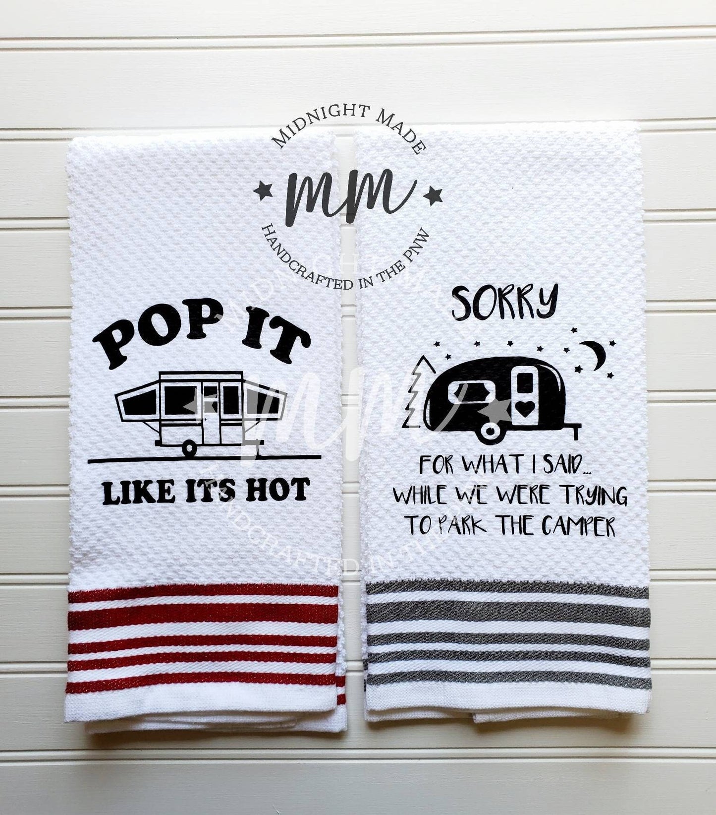 Back that thing up pop up trailer camper Camping towel, camper decor, funny towel decor Midnight Made