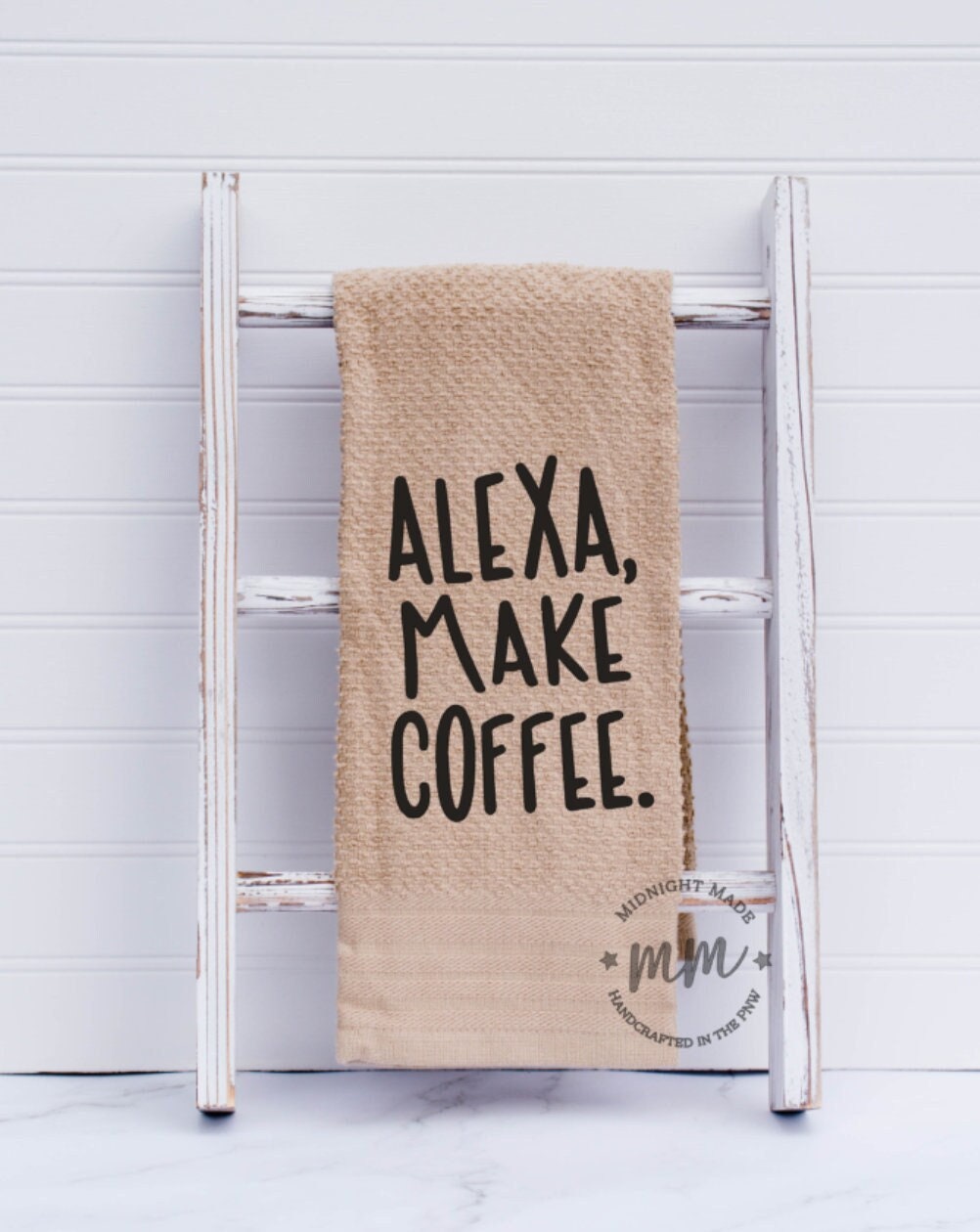 Alexa make coffee, Alexa towel, kitchen towel, funny towel, novelty towel Midnight Made coffee gift