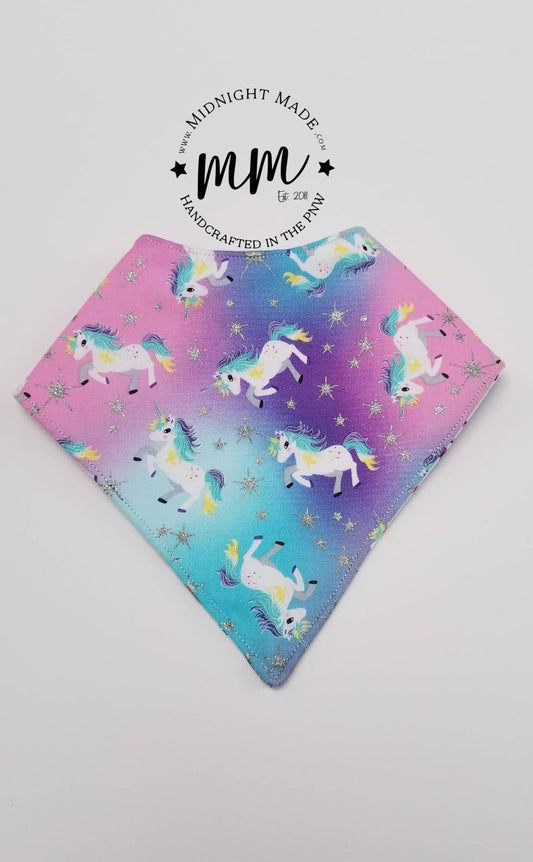 Double sided REVERSIBLE baby bib bandana rainbow unicorn stars toddler children's Bib Midnight Made