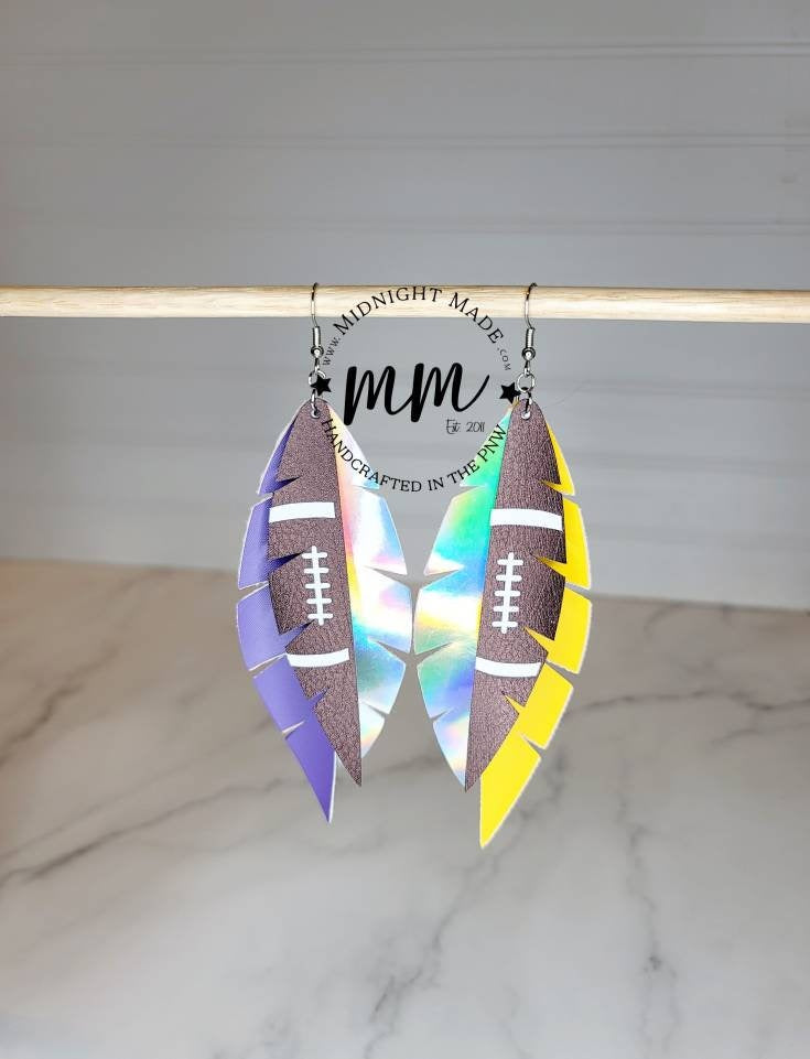 Football team vegan faux leather earrings NFL inspired