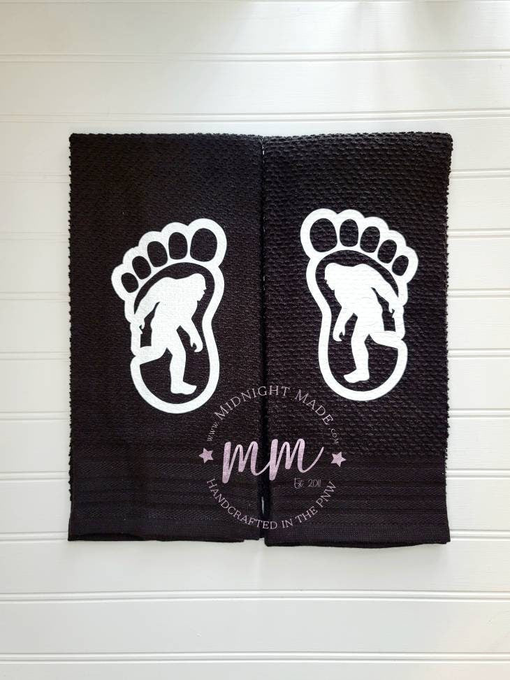 Bigfoot Sasquatch Yetty Yeti decor, funny towel decor Midnight Made pnw gift camping gift