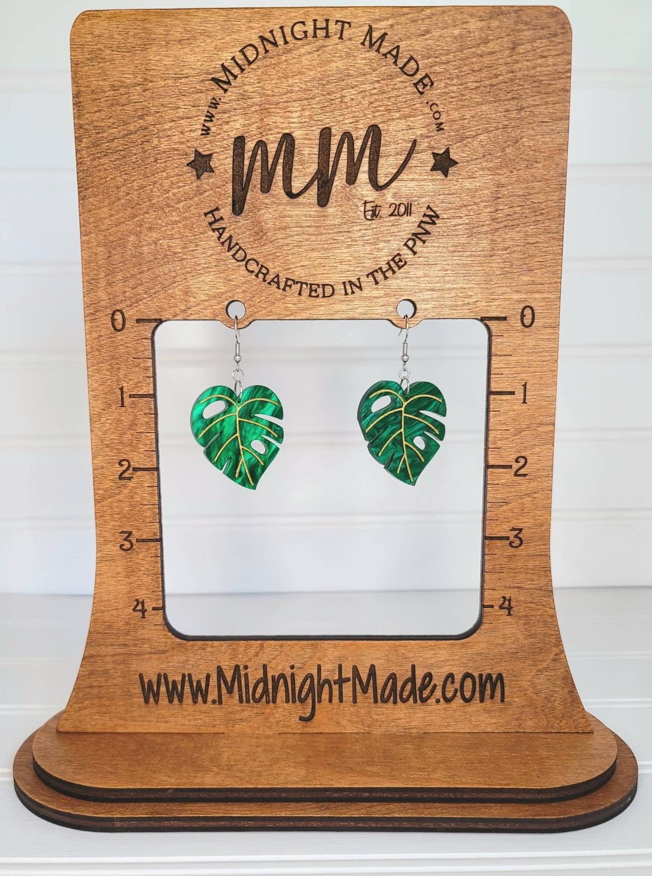 Shimmer Green Monstera Leaf keychain with Gold accent Midnight Made