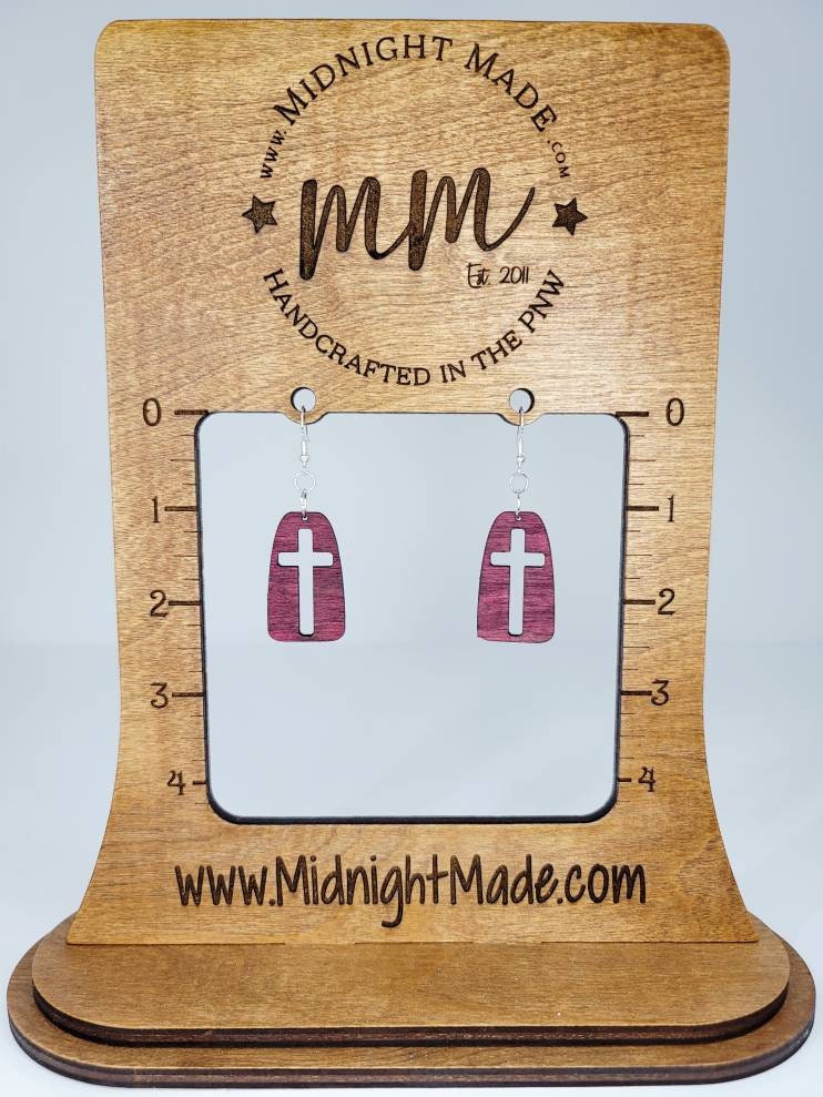 Cross silhouette wood negative space Earrings Midnight Made Christian