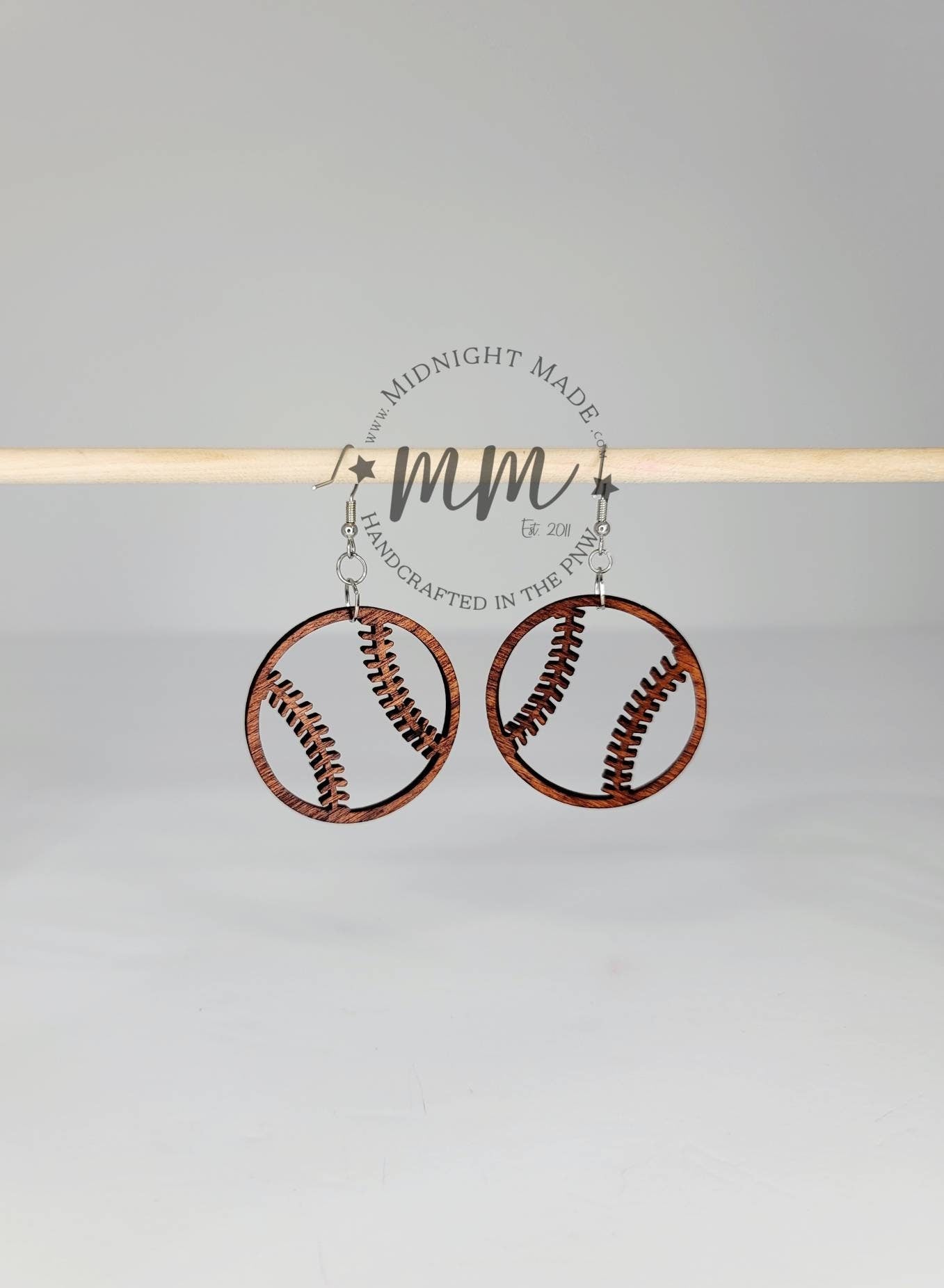 Baseball wood hand painted vegan earrings Midnight Made Natural