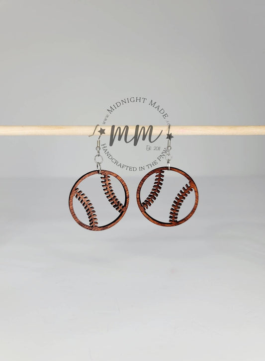 Baseball wood hand painted vegan earrings Midnight Made Natural