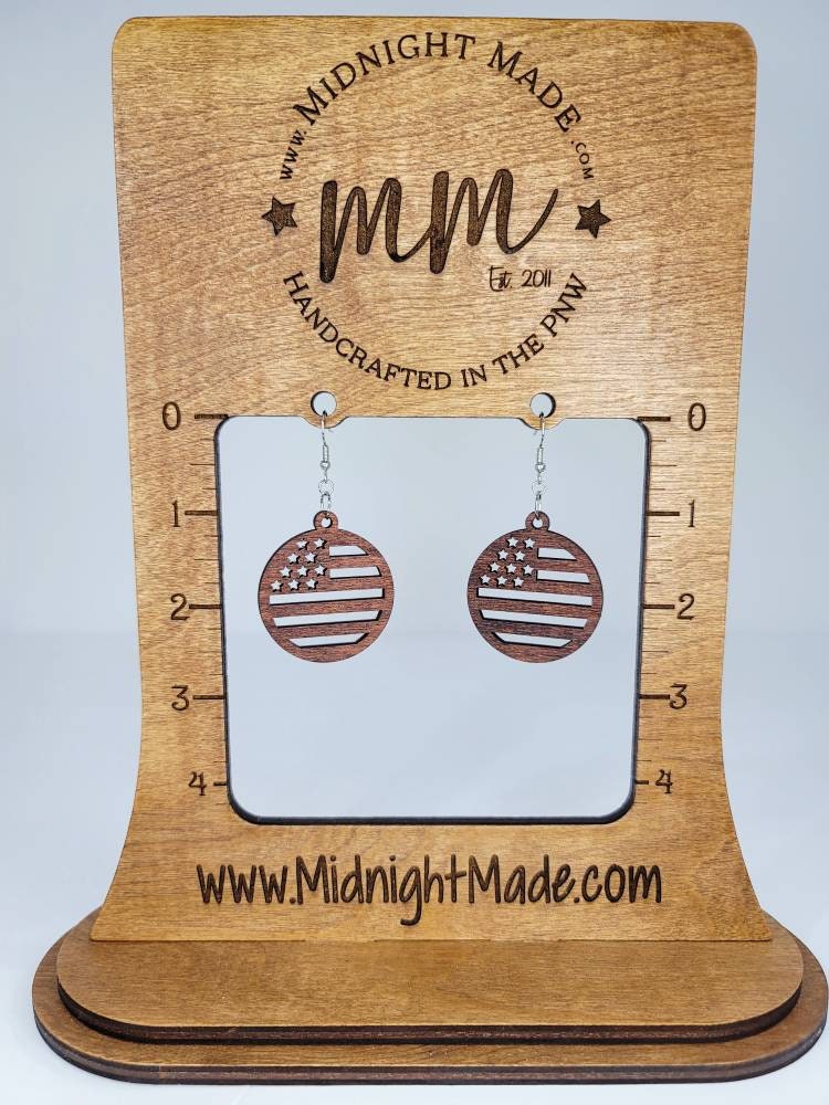 American flag 4th of July Wood hand painted dangle Earrings Midnight Made Independence