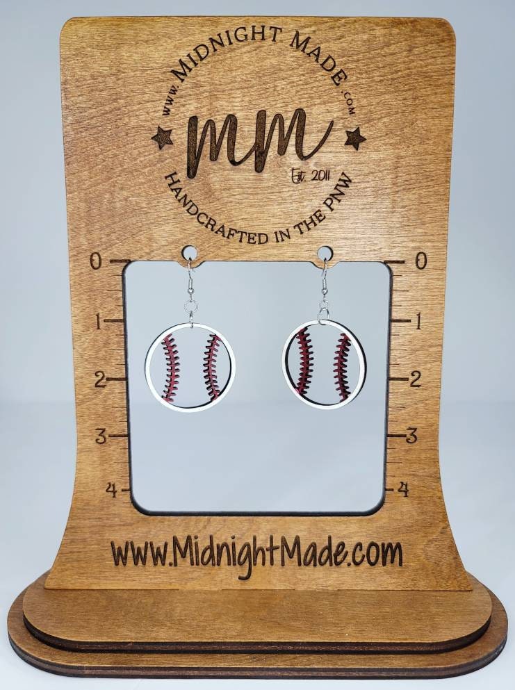 Baseball wood hand painted vegan earrings Midnight Made Natural