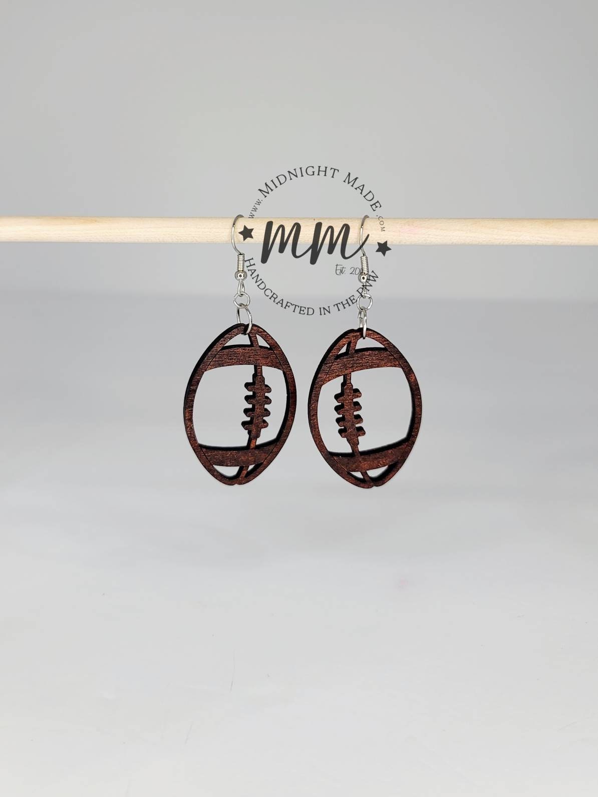 Wood Football earrings NFL team spirit tackle football school team Midnight Made