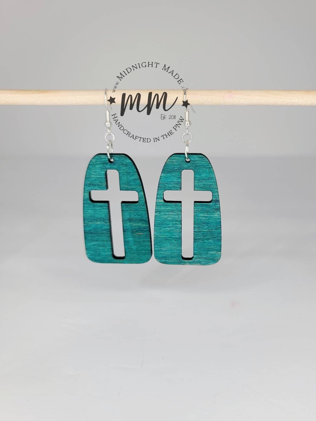 Cross silhouette wood negative space Earrings Midnight Made