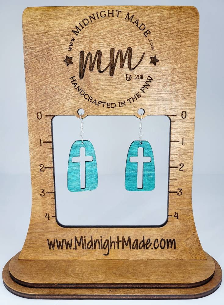 Cross silhouette wood negative space Earrings Midnight Made