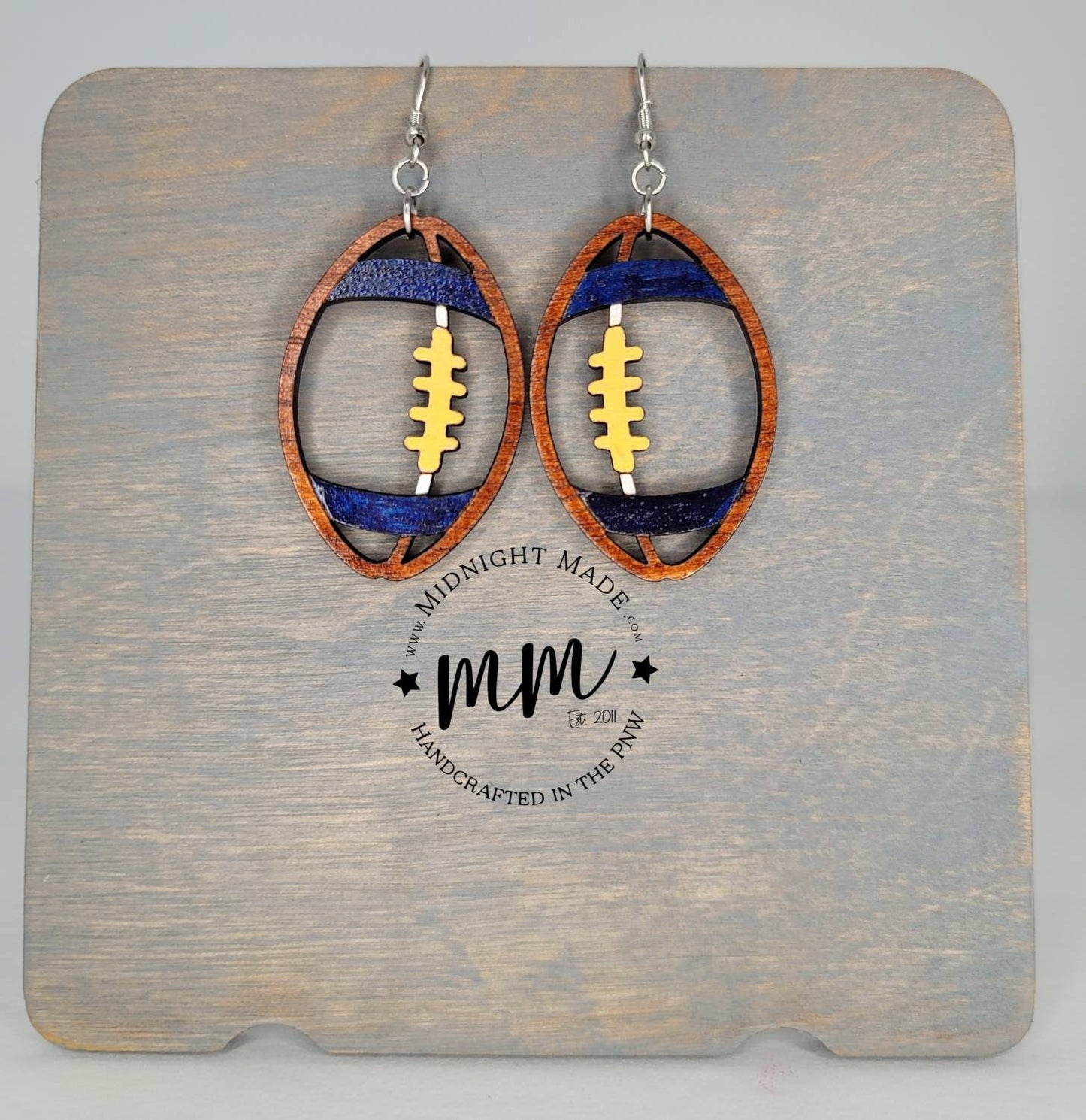 Wood Football earrings NFL team spirit tackle football school team Midnight Made