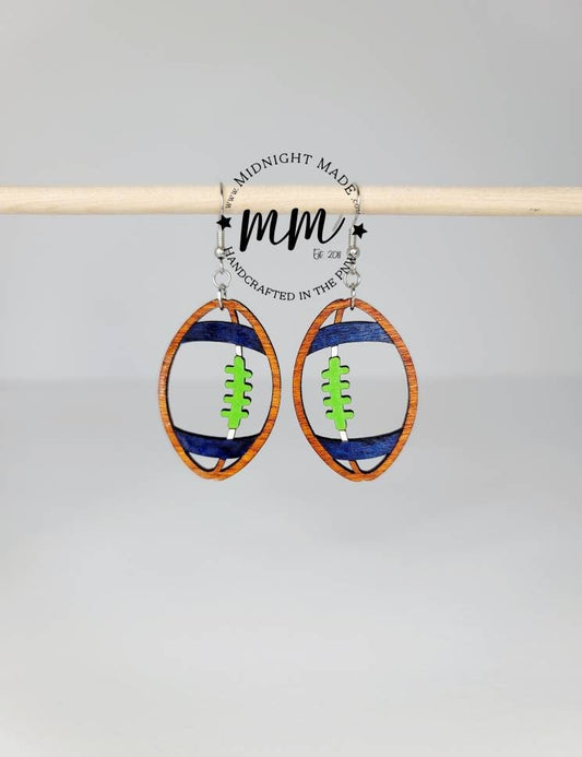 Football wood earrings NFL Midnight Made light weight seahawk earrings Seattle