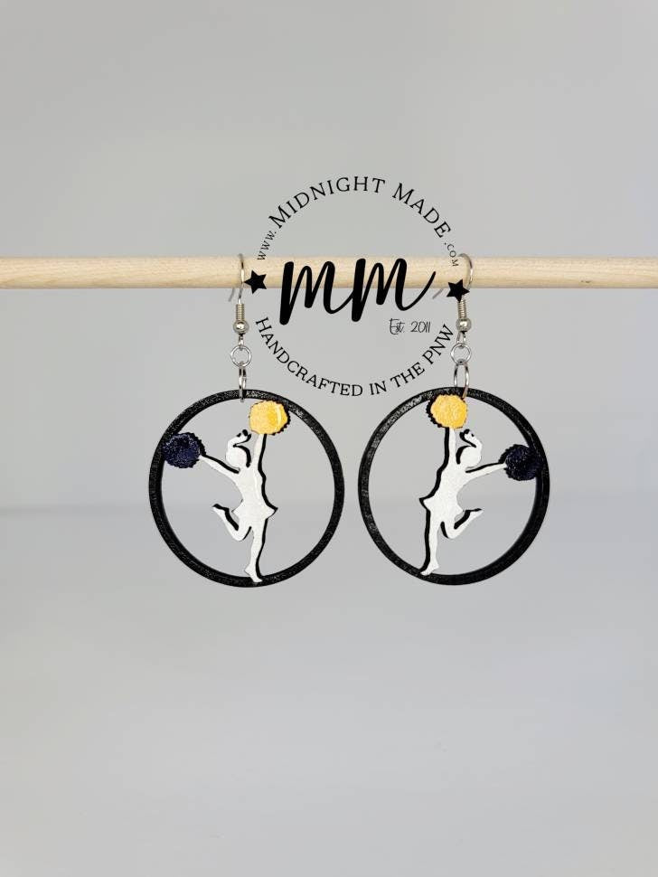 Wood cheer cheerleading earrings team spirit cheer squad school spirit Midnight Made