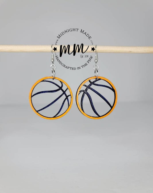 Wood basketball earrings NBA team spirit school team Midnight Made Navy Orange