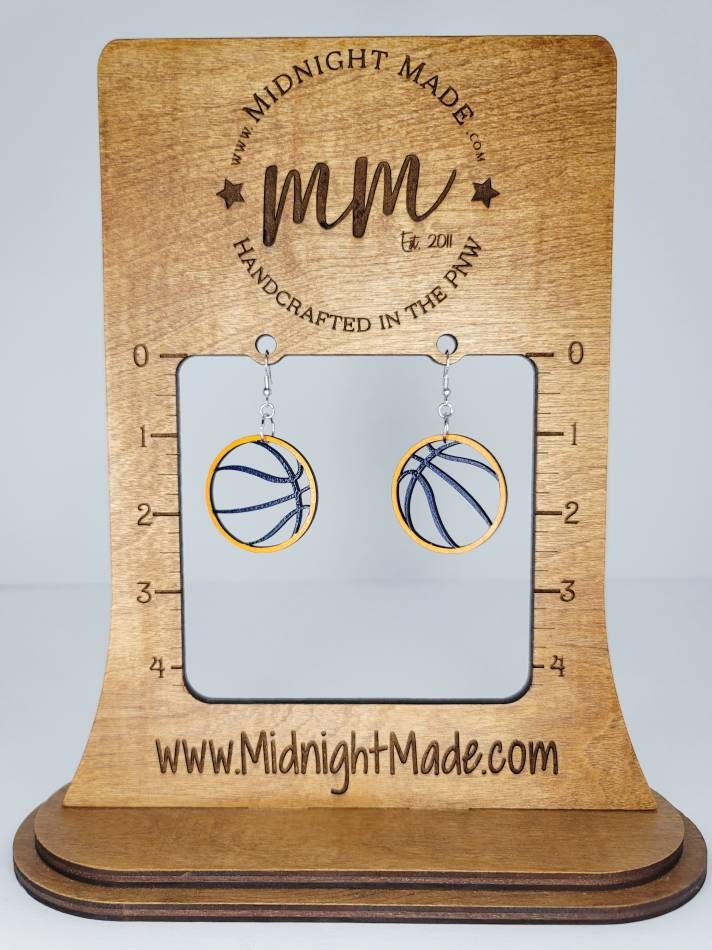 Wood basketball earrings NBA team spirit school team Midnight Made Navy Orange