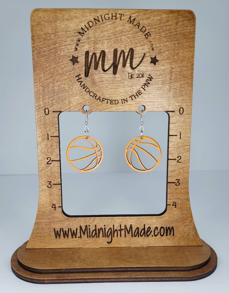 Wood basketball earrings NBA team spirit school team Midnight Made. Orange