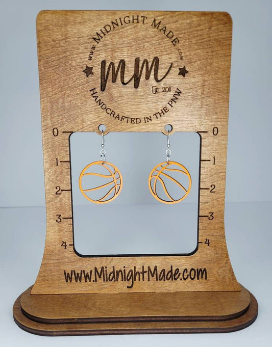 Wood basketball earrings NBA team spirit school team Midnight Made. Orange