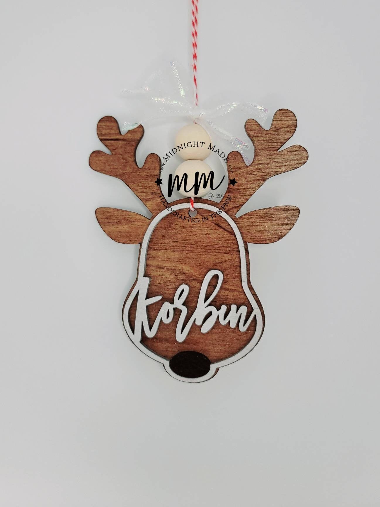 Reindeer Rudolph Name 2022 Family Ornament Wood Christmas tree ornament Midnight Made