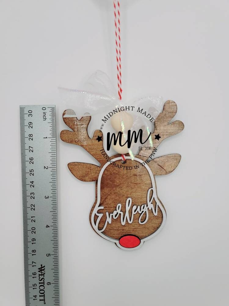 Reindeer Rudolph Name 2022 Family Ornament Wood Christmas tree ornament Midnight Made