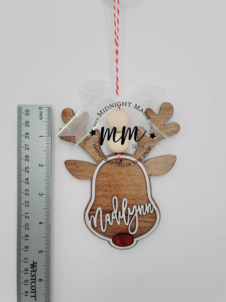 Reindeer Rudolph Name 2022 Family Ornament Wood Christmas tree ornament Midnight Made