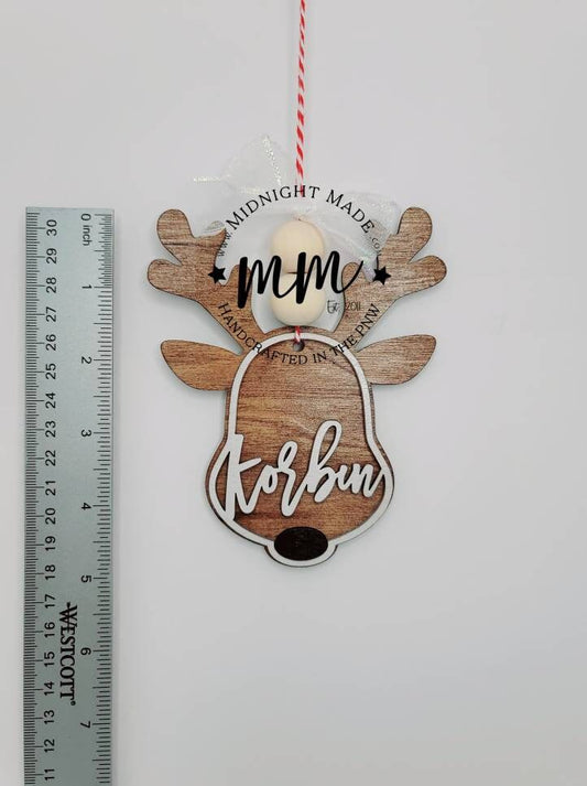 Reindeer Rudolph Name 2022 Family Ornament Wood Christmas tree ornament Midnight Made