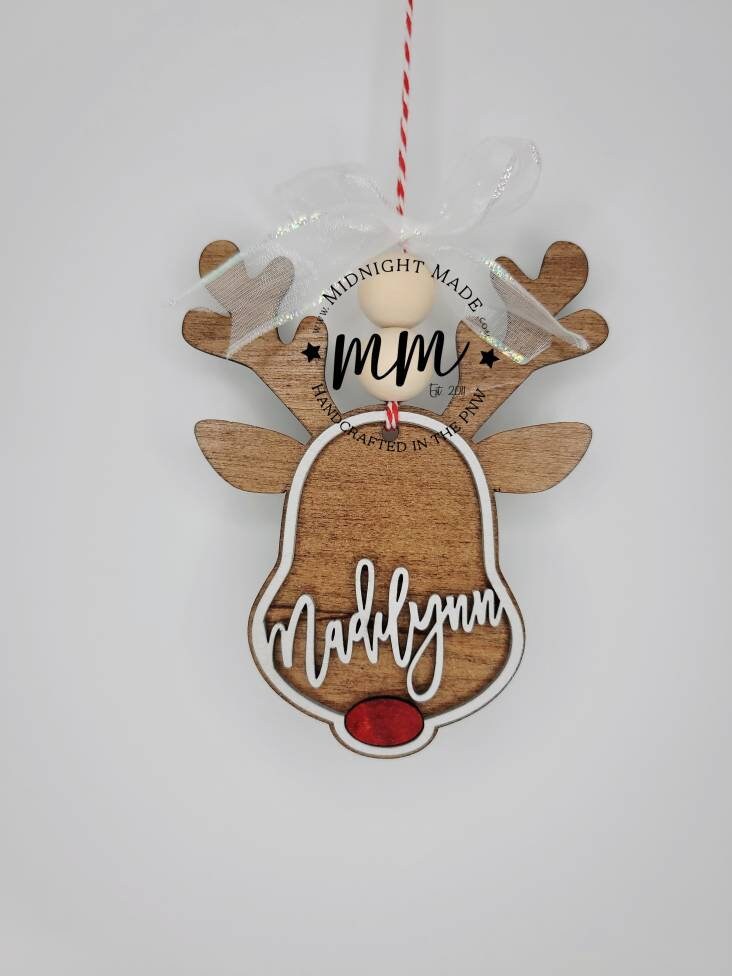 Reindeer Rudolph Name 2022 Family Ornament Wood Christmas tree ornament Midnight Made