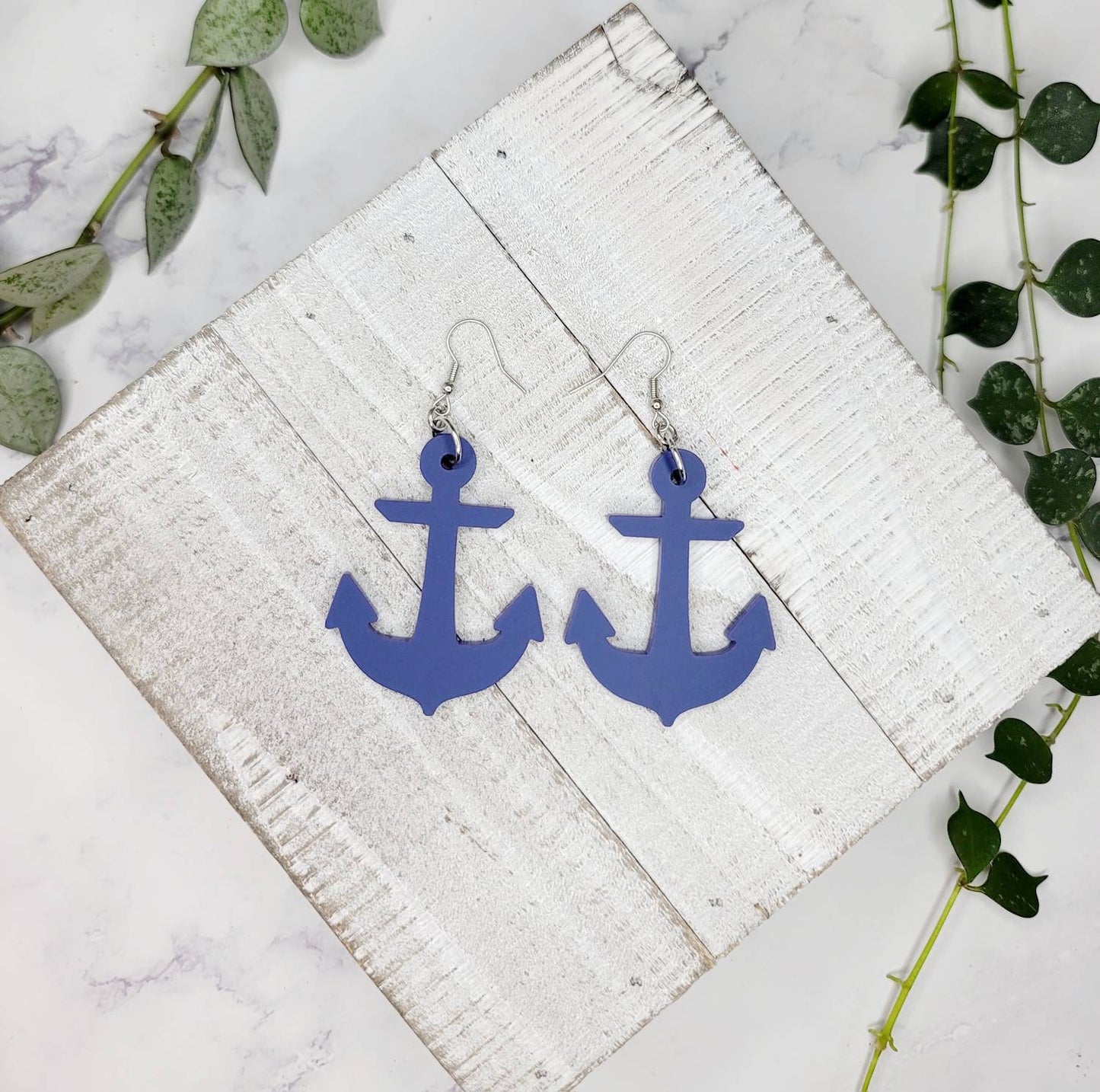 Anchor shape nautical marine earrings. Lightweight cute drop dangle earring. Navy. Midnight Made