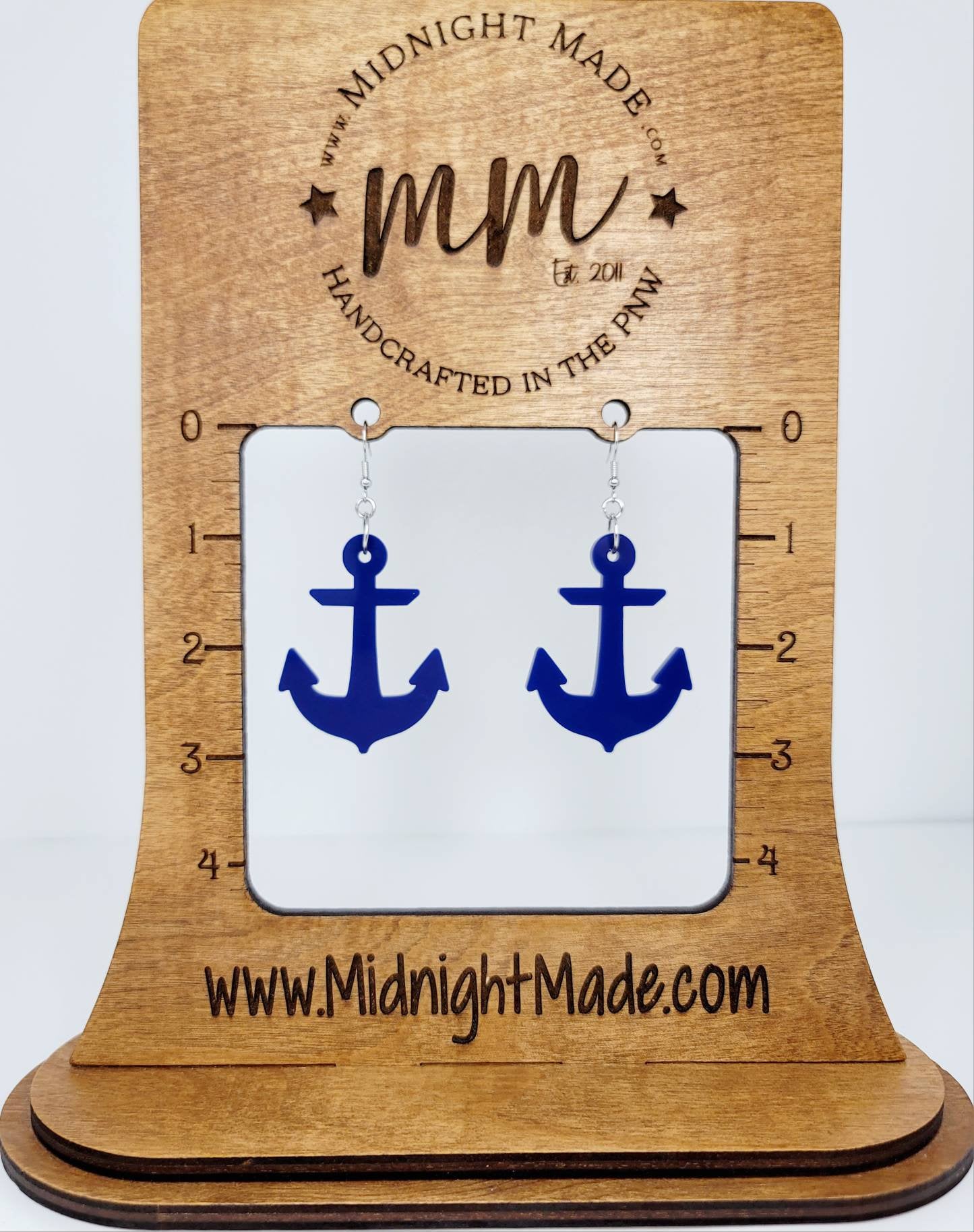 Anchor shape nautical marine earrings. Lightweight cute drop dangle earring. Navy. Midnight Made