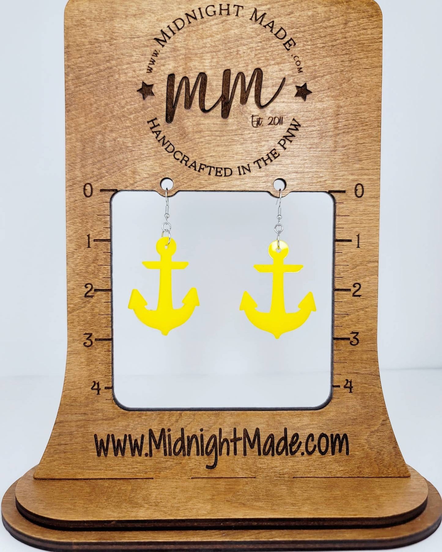 Anchor shape nautical marine earrings. Lightweight cute drop dangle earring. Midnight Made. Navy