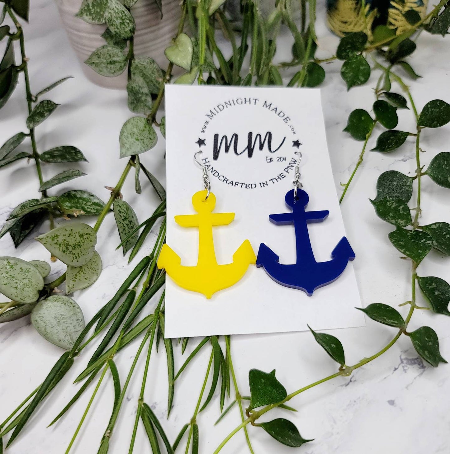 Anchor marine nautical earrings. Lightweight cute drop dangle earring.