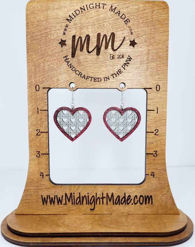 Heart shape rattan earrings. Lightweight wood cute drop dangle earring. Midnight Made heart