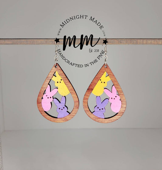 Peep Easter Earrings. Marshmallow bunny drop dangle earrings