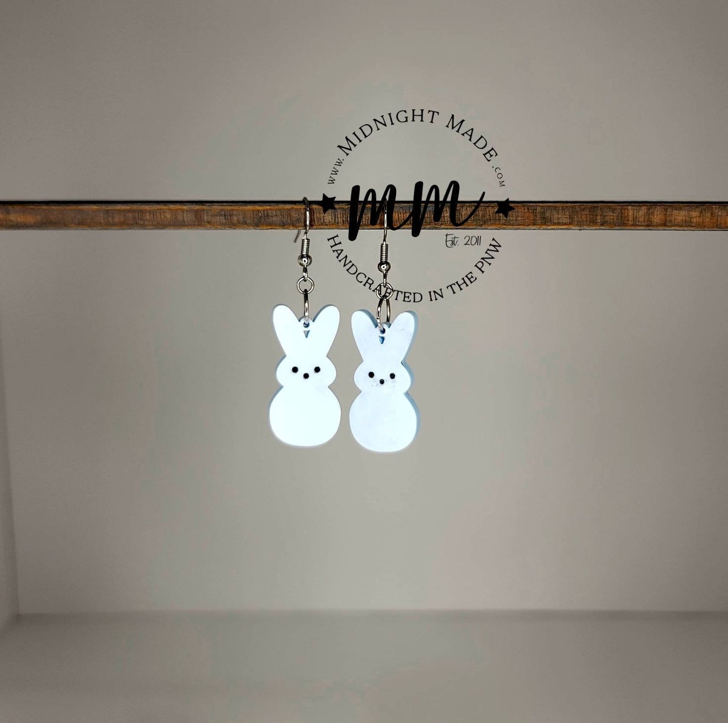 Mommy and Me Easter Earrings. Marshmallow Peep bunny Spring drop dangle earrings. Midnight Made. Blue bunnies