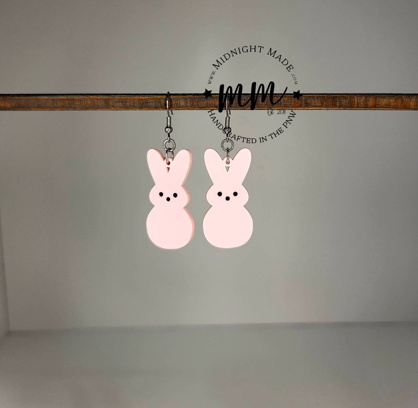 Mommy and Me Easter Earrings. Marshmallow Peep bunny Spring drop dangle earrings. Midnight Made. Pink bunnies