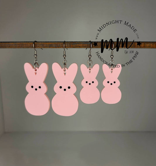 Mommy and Me Easter Earrings. Marshmallow Peep bunny Spring drop dangle earrings. Midnight Made. Pink bunnies