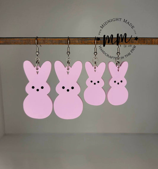 Mommy and Me Easter Earrings. Marshmallow Peep bunny Spring drop dangle earrings. Midnight Made. Purple Bunny