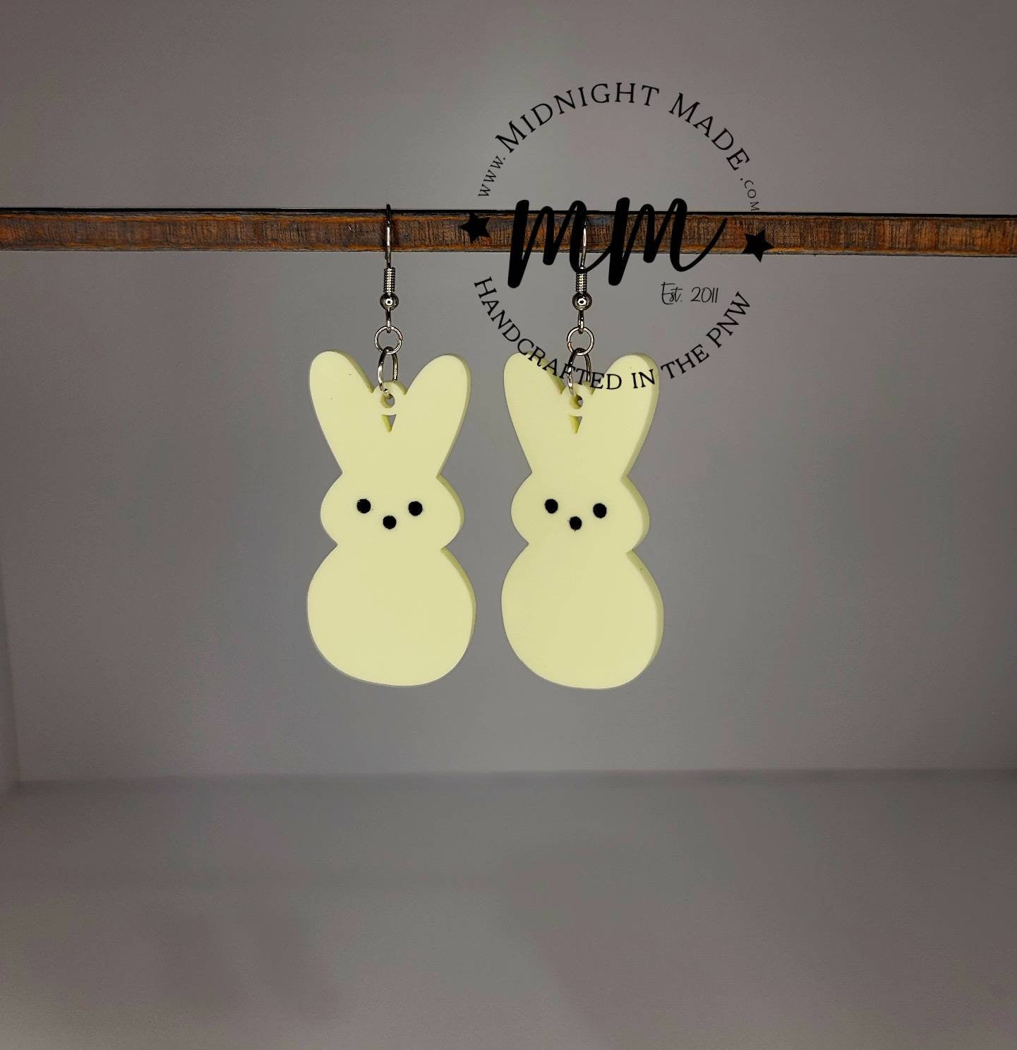 Mommy and Me Easter Earrings. Marshmallow Peep bunny Spring drop dangle earrings. Midnight Made. yellow bunny