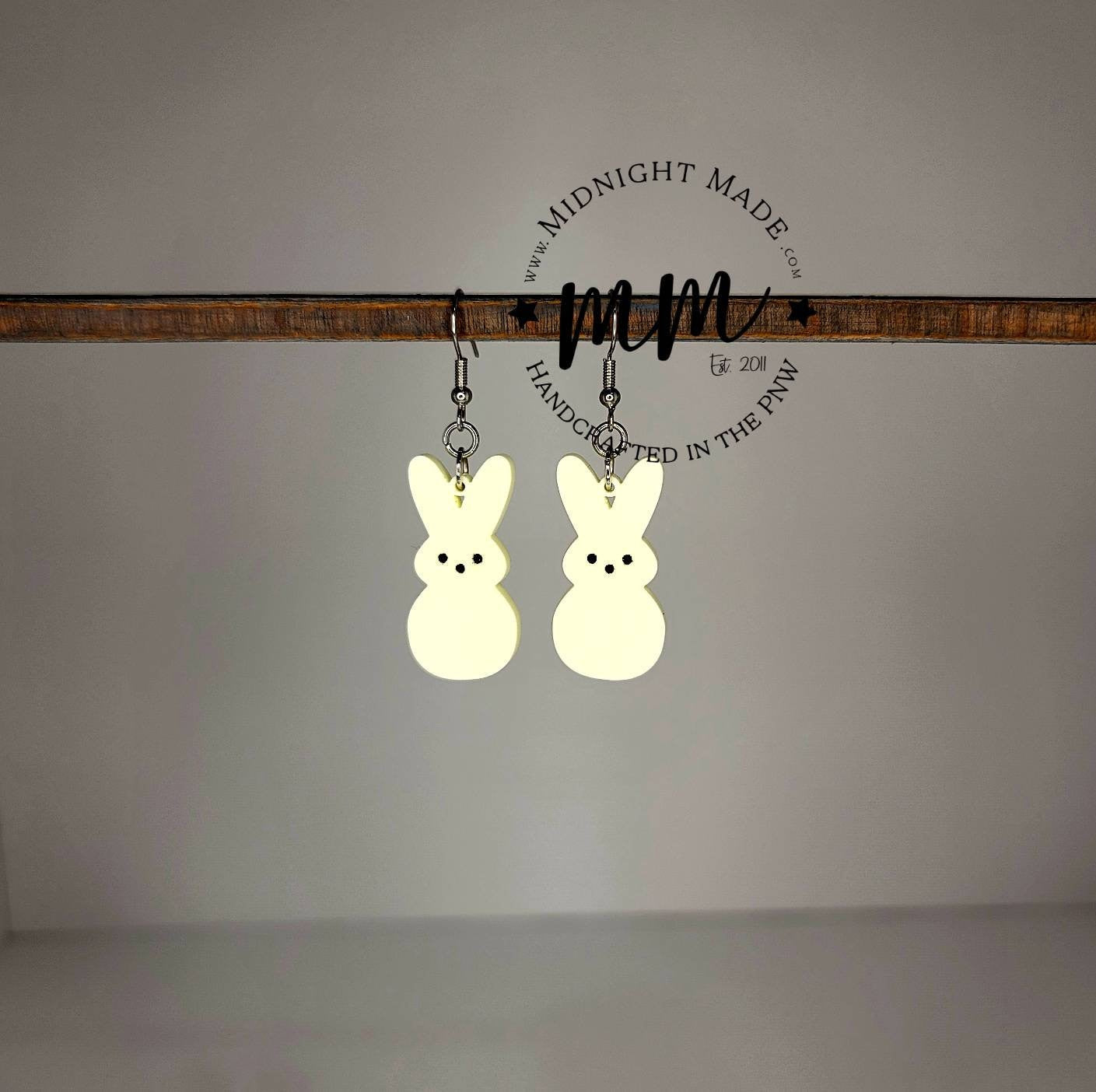 Mommy and Me Easter Earrings. Marshmallow Peep bunny Spring drop dangle earrings. Midnight Made. yellow bunny