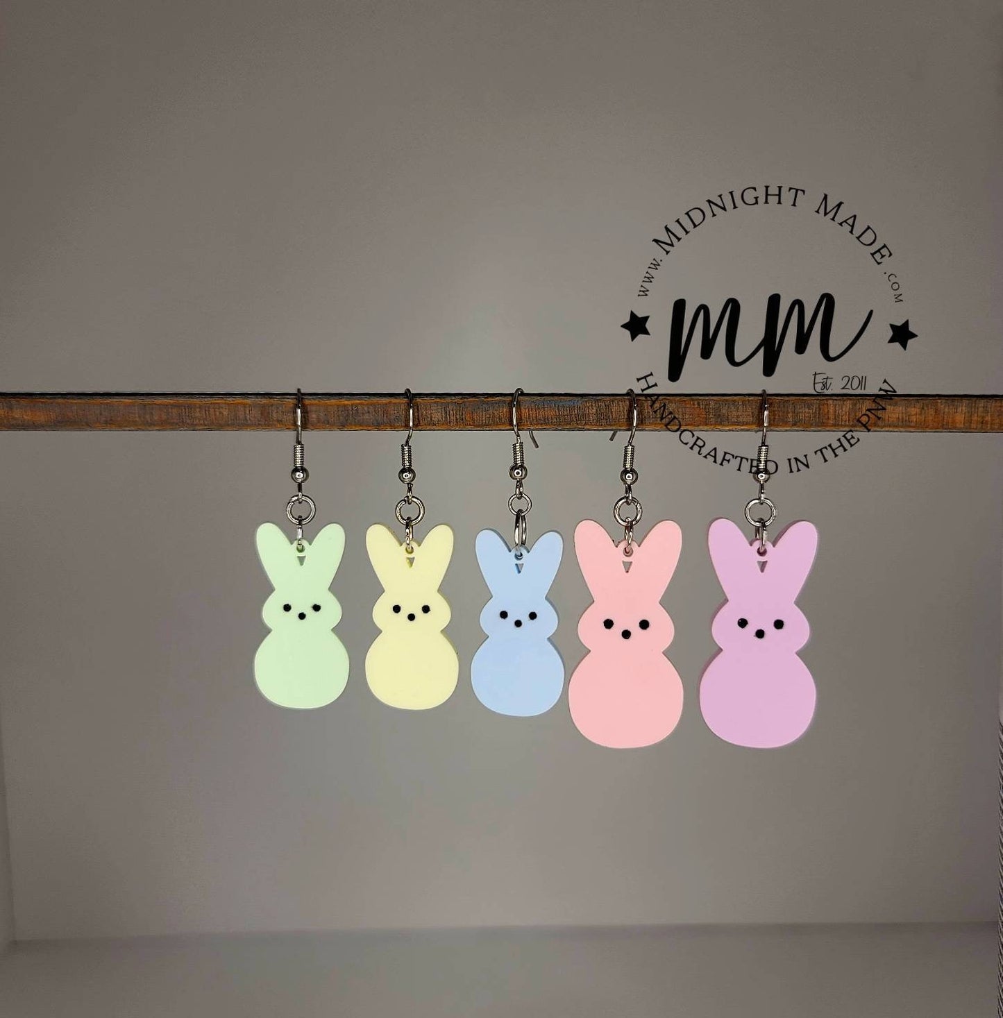 Mommy and Me Easter Earrings. Marshmallow Peep bunny Spring drop dangle earrings. Midnight Made. yellow bunny