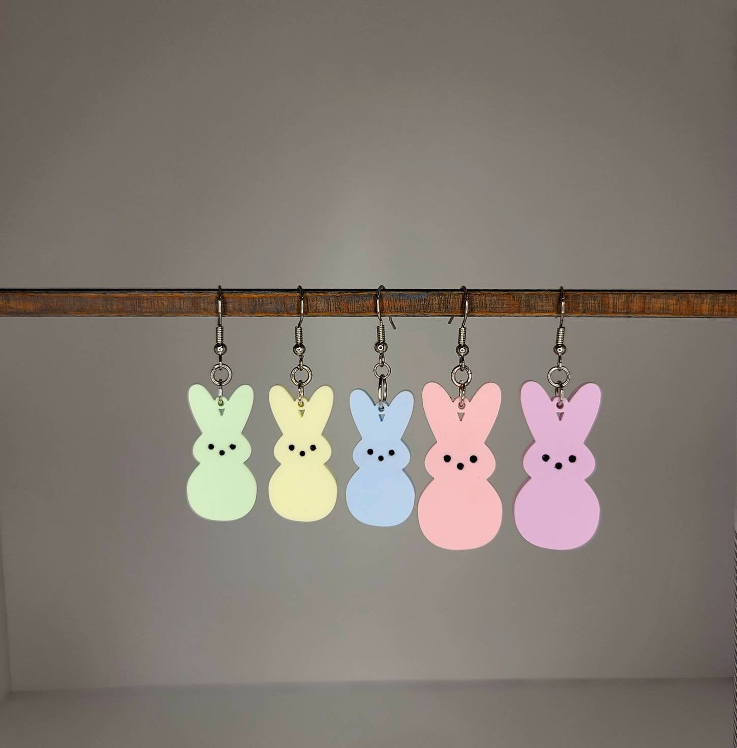 Mommy and Me Easter Earrings. Marshmallow Peep bunny Spring drop dangle earrings. Midnight Made. Purple Bunny