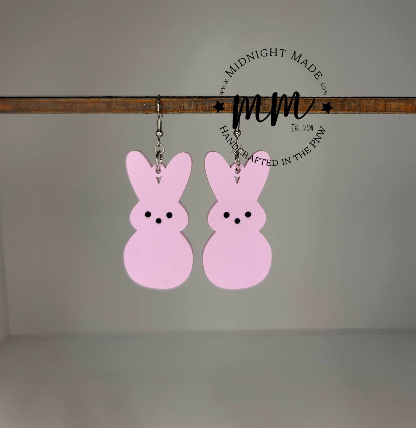 Mommy and Me Easter Earrings. Marshmallow Peep bunny Spring drop dangle earrings. Midnight Made. Purple Bunny